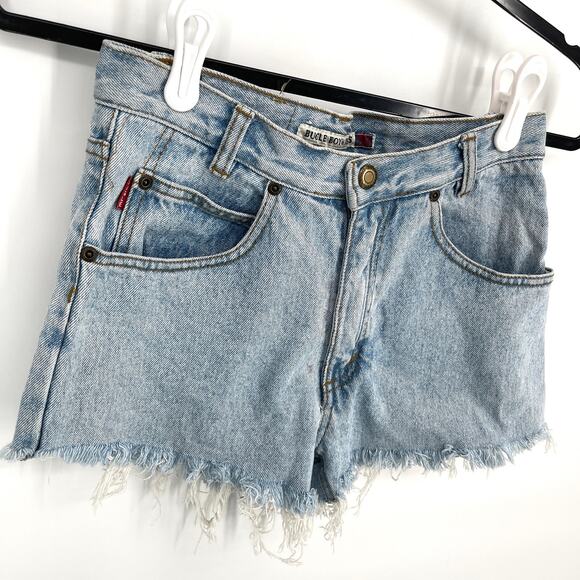 Bugle Boy Jeans 750 VINTAGE Shorts Womens Sz 12R / 26 Blue Faded Cutoff Denim - Picture 2 of 7
